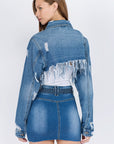 American Bazi Distressed Denim Jacket with Frayed Hem