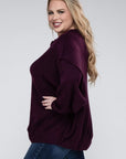 Zenana Plus Oversized Round Neck Raw Seam Melange Sweater