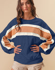 BiBi French Terry Color Block Cut Edge Detail Sweatshirt