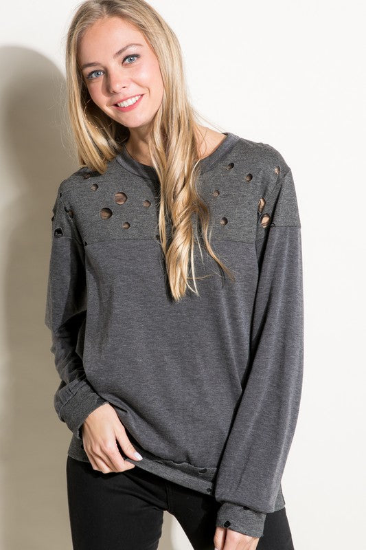 e Luna Distressed French Terry Sweatshirts