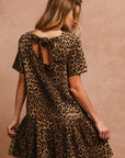 BiBi Tie Back Leopard Round Neck Short Sleeve Dress