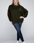 Zenana Plus Oversized Round Neck Raw Seam Melange Sweater