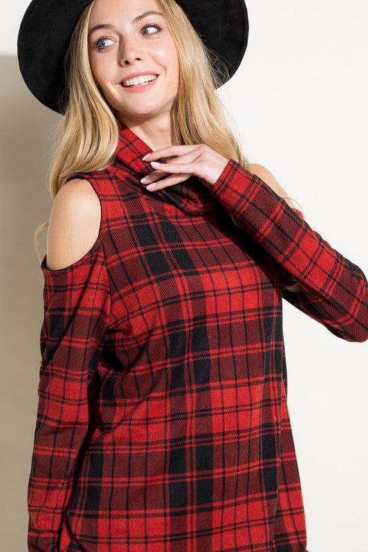 e Luna Plaid Turtle Neck Top