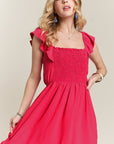 ADORA Smocked Square Neck Ruffled Cap Sleeve Dress