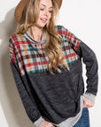 e Luna PLUS Solid Plaid Mock Neck Top