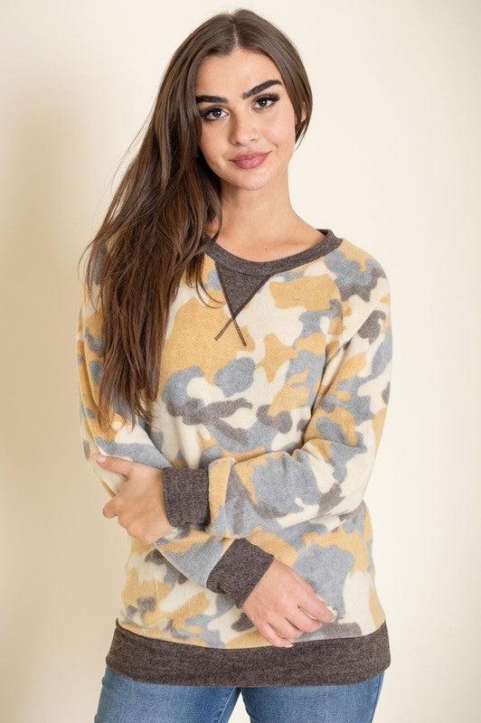 Camo Raglan Brushed Pullover