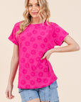 BOMBOM Textured Floral Pattern Short Sleeve T-Shirt