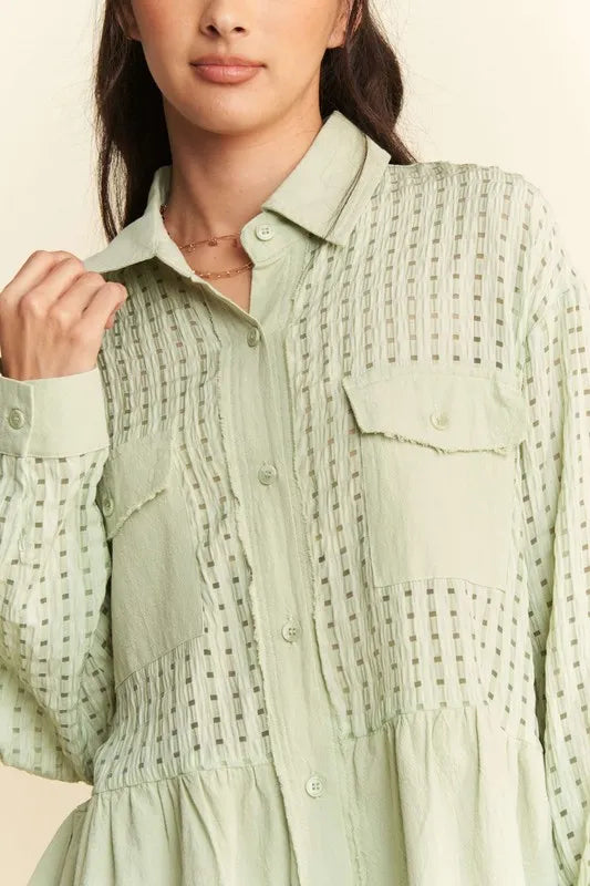 Davi & Dani Garment Washed Jacquard Button Front Shirt