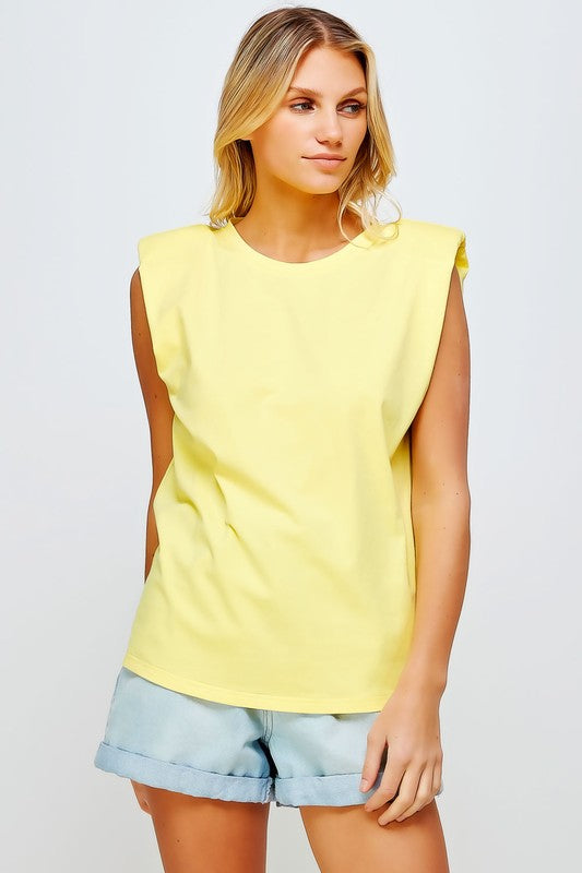 Knit Crew Neck Shoulder Pad Muscle Tee