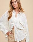 Annie Wear Openwork Button Down Drop Shoulder Shirt