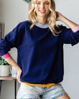 First Love Contrast Ribbed Round Neck Long Sleeve Sweater