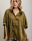 Light Satin Print Button Down Shirt