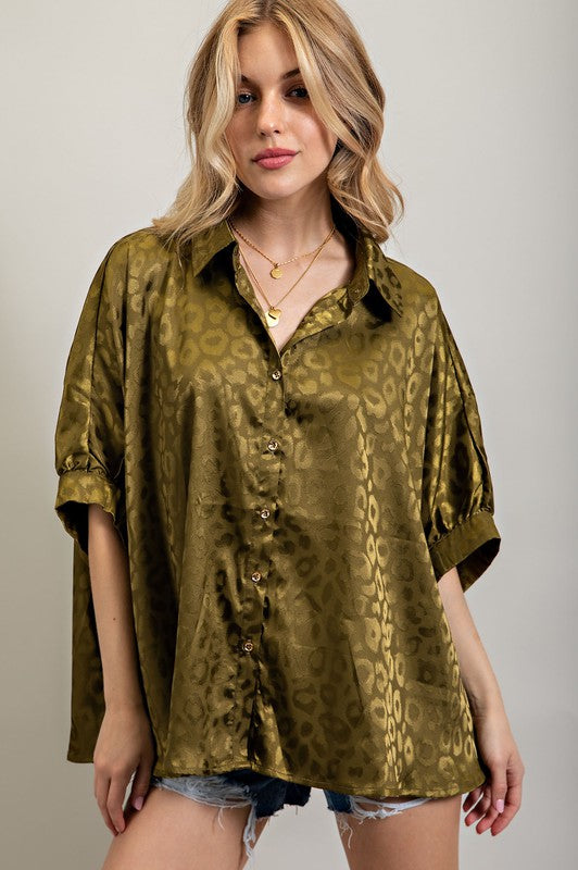 Sweet Generis Light Satin Print Button Down Shirt