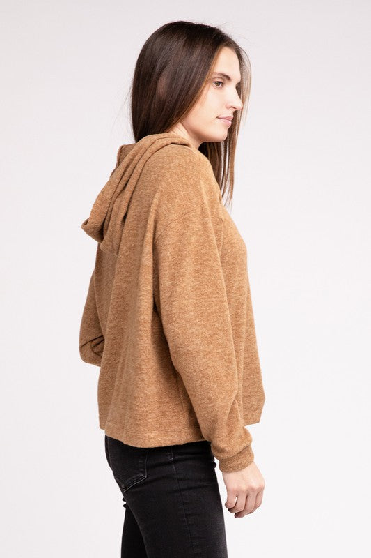 Zenana Hooded Brushed Melange Hacci Sweater