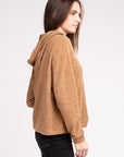 Zenana Hooded Brushed Melange Hacci Sweater