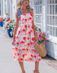 Floral Denim Tie Strap High Waist Maxi Dress