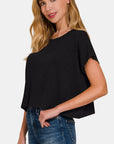 Zenana Round Neck Short Sleeve Crop T-Shirt