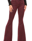 GJG Denim Leopard Bell Bottom Jean in Burgundy