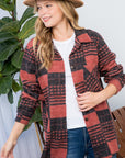 e Luna PLUS Fuzzy Plaid Button Down Shacket