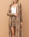 And The Why Snake Print Kimono Open Front Longline Cardigan