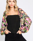 ODDI Full Size Floral Balloon Sleeve Blouse