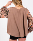 SAGE + FIG Floral Long Sleeve Front Pleated Detail Blouse