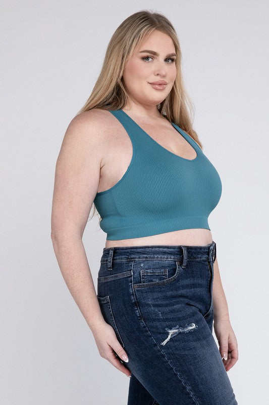 ZENANA Plus Ribbed Cropped Racerback Tank Top