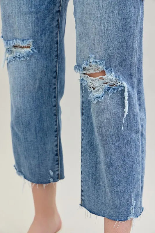 Judy Blue Full Size High Waist Destroy Crop Wide Leg Jeans Plus Size
