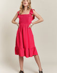 ADORA Smocked Square Neck Ruffled Cap Sleeve Dress