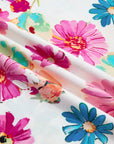 Floral Stripe Trim V-Neck Puff Sleeve Blouse