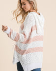 Reborn J Full Size High-Low Striped Popcorn Hoodie Sweater