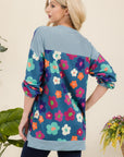 Celeste Full Size Side Slit Flower Print Long Sleeve Top