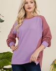 Celeste Full Size High-Low Contrast Round Neck Sweatshirt