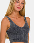 Zenana Washed Ribbed Cropped V-Neck Tank