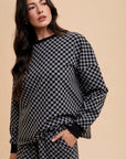 Annie Wear Checkered Round Neck Top and Drawstring Shorts Set