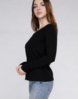 Zenana Cotton V-Neck Long Sleeve T-Shirt