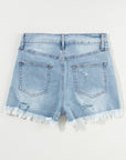 Distressed Denim Raw Hem High Waist Shorts