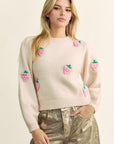 Davi & Dani Crochet Strawberry Round Neck Sweater