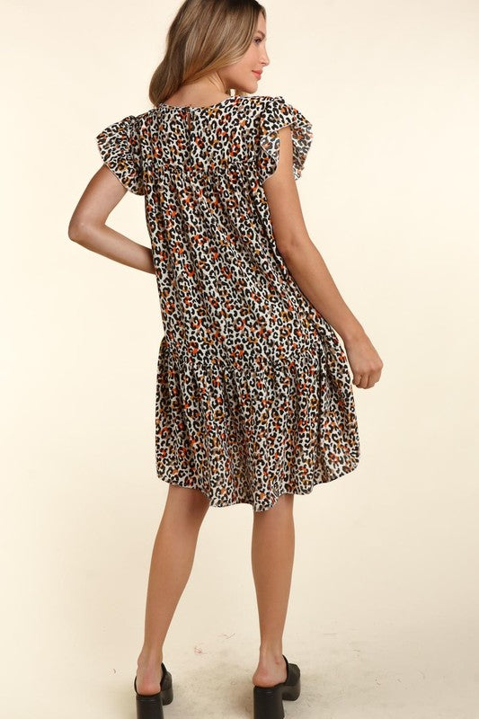 Leopard with Back Neck Button and Side Pockets Dress