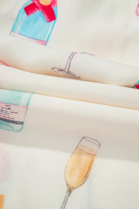 Christmas Wine Glass Bow Knot Pajama Set