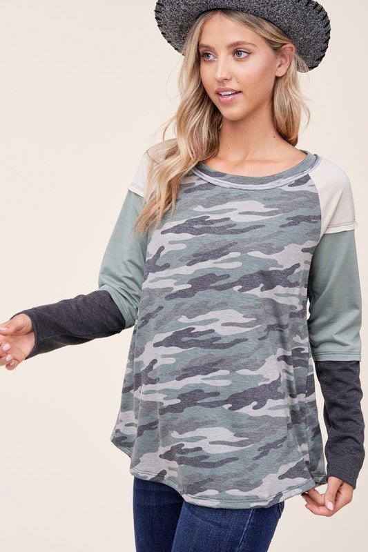 e Luna PLUS Camouflage Color Block Top