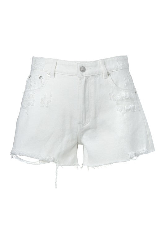 Lilou Distressed White Denim Shorts - Online Only