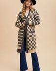 Annie Wear Checkered & Striped Open Front Long Sleeve Cardigan