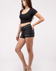 Zenana Washed Black Cuffed Raw Hem Denim Shorts