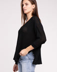 Zenana 3/4 Sleeve V-Neck Hi-Low Hem Jacquard Sweater