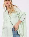 SAGE + FIG Frayed Hem Side Slit Button Down Shirt