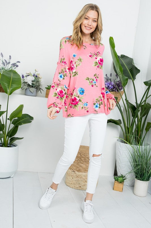 Allover Floral Lantern Sleeve Top