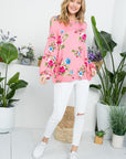 Allover Floral Lantern Sleeve Top - My Pampered Life Seattle