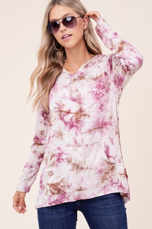 e Luna Tie Dye Hoodie High Low Plus Top