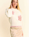 Davi & Dani Flower Patch Fuzzy Mock Neck Sweater